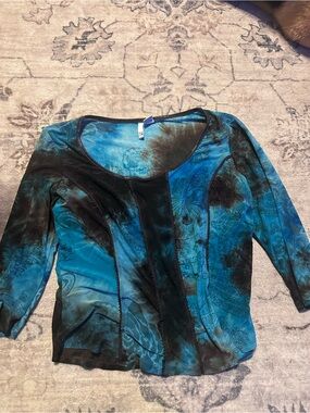 Sami & Jo Turquoise and Black Patchwork Scoop Neck Blouse